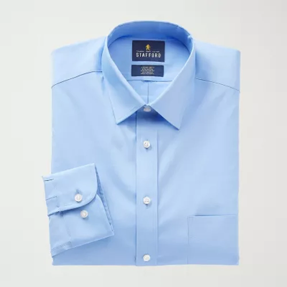 Stafford Smart Tech Mens Regular Fit Stretch Fabric Wrinkle Free Long Sleeve Dress Shirt