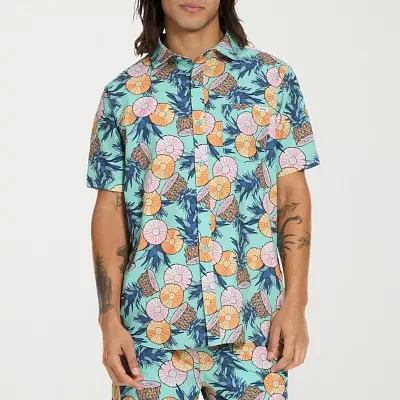 Hurley Mens Regular Fit Short Sleeve Floral Button-Down Shirt