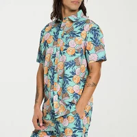 Hurley Mens Regular Fit Short Sleeve Floral Button-Down Shirt