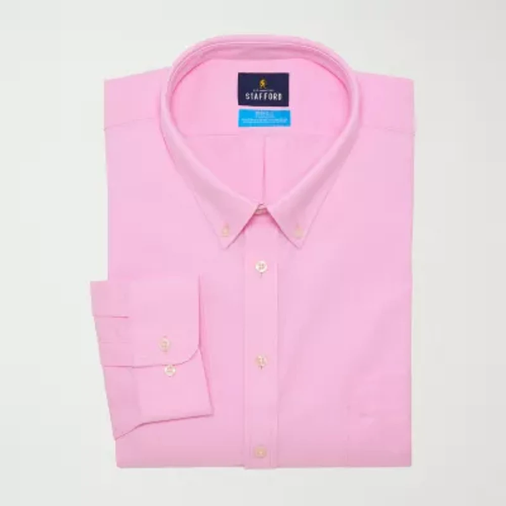 Stafford Big and Tall Coolmax All Season Oxford Mens Button Down Collar Long Sleeve Stretch Fabric Wrinkle Free Dress Shirt
