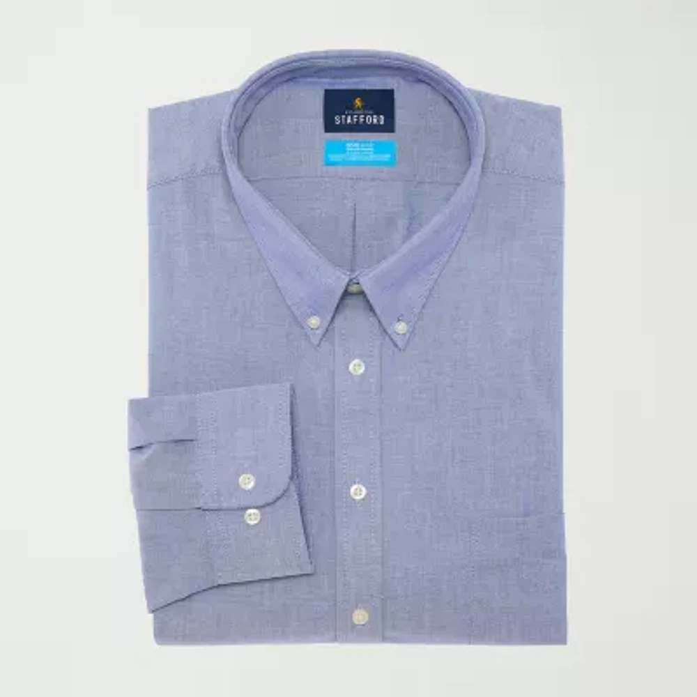 Stafford Big and Tall Coolmax All Season Oxford Mens Button Down Collar Long Sleeve Stretch Fabric Wrinkle Free Dress Shirt