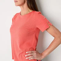 Liz Claiborne Womens Round Neck Short Sleeve Blouse