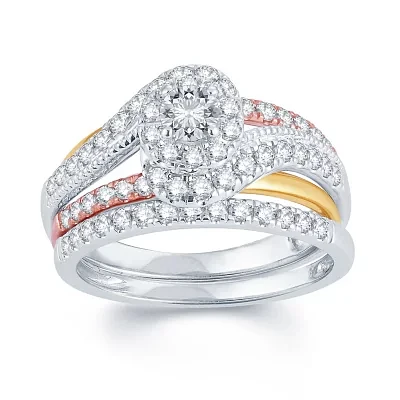 1 CT.T.W. Natural Diamond 14K Tri-Color Gold Engagement Ring