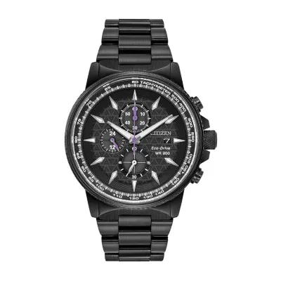 Citizen Black Panther Marvel Mens Chronograph Black Stainless Steel Bracelet Watch Ca0297-52w