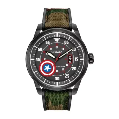 Citizen Avengers Marvel Captain America Mens Green Strap Watch Aw1367-05w