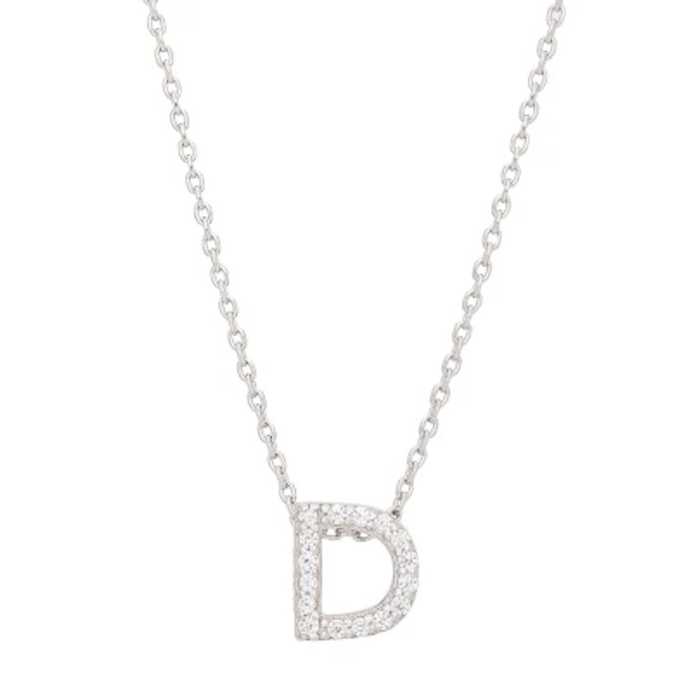 Initial Womens 1/8 CT. T.W. White Cubic Zirconia Sterling Silver Pendant Necklace