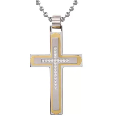Mens 1/ CT. T.W. Mined Diamond Stainless Steel Cross Pendant Necklace