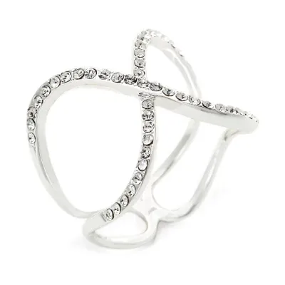 Sparkle Allure Crystal Pure Silver Over Brass Crossover Cocktail Ring