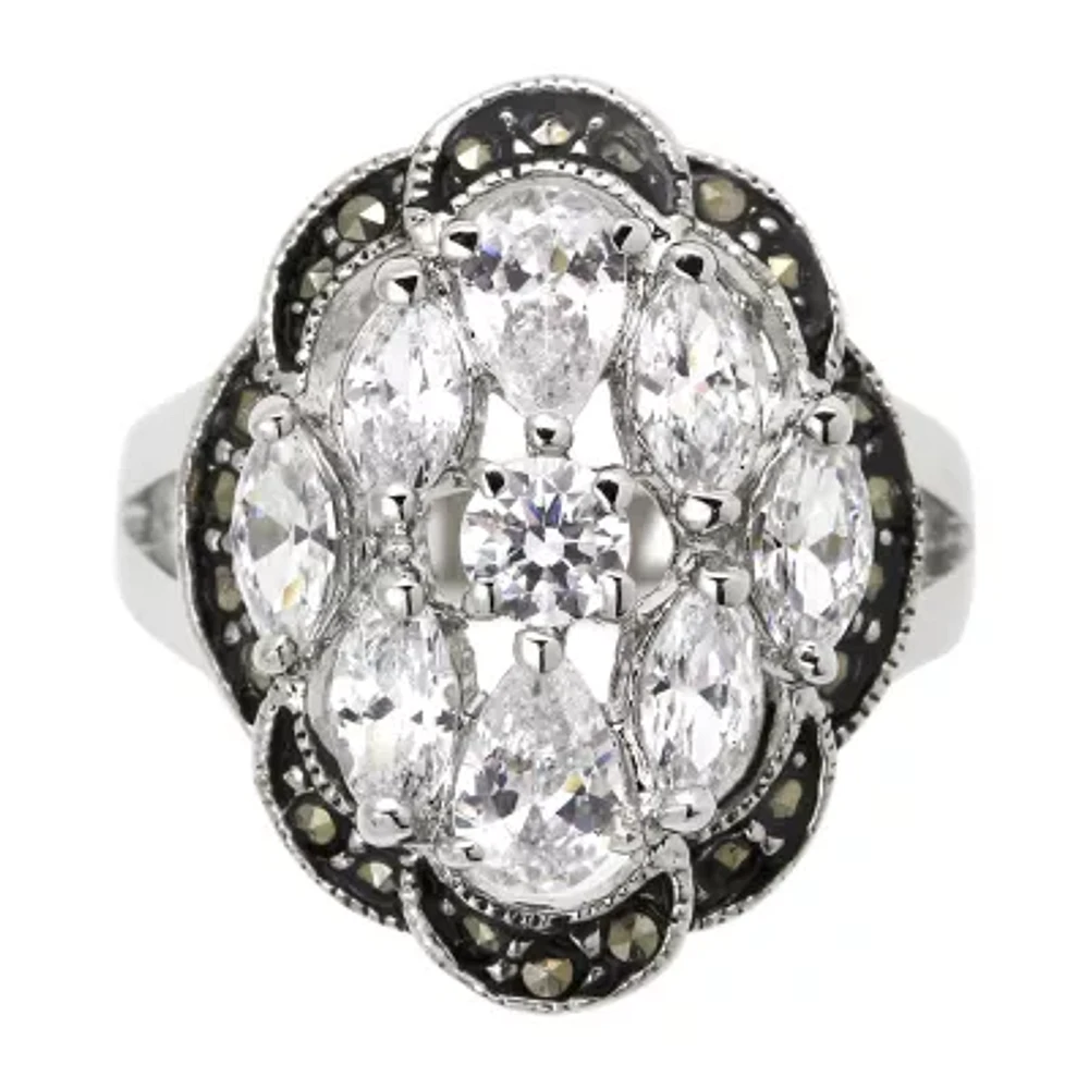 Sparkle Allure Womens Crystal Pure Silver Over Brass Cocktail Ring