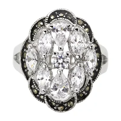 Sparkle Allure Womens Crystal Pure Silver Over Brass Cocktail Ring