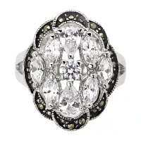 Sparkle Allure Womens Crystal Pure Silver Over Brass Cocktail Ring