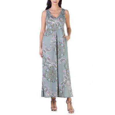 24seven Comfort Apparel Sleeveless Floral Maxi Dress
