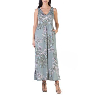 24seven Comfort Apparel Womens Sleeveless Floral Maxi Dress