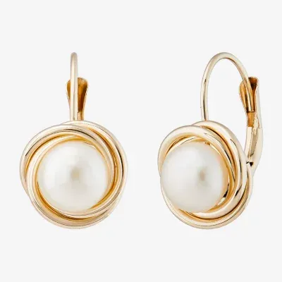 White Cultured Freshwater Pearl 10K Gold Drop Earrings