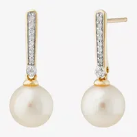 Diamond Accent White Cultured Freshwater Pearl 10K Gold Drop Earrings