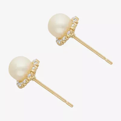 White Cultured Freshwater Pearl 14K Gold 7mm Stud Earrings