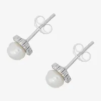 Genuine White Cultured Freshwater Pearl Sterling Silver 6.8mm Stud Earrings