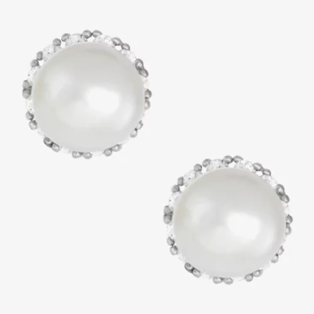 Genuine White Cultured Freshwater Pearl Sterling Silver 6.8mm Stud Earrings