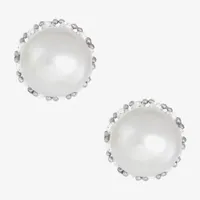 Genuine White Cultured Freshwater Pearl Sterling Silver 6.8mm Stud Earrings