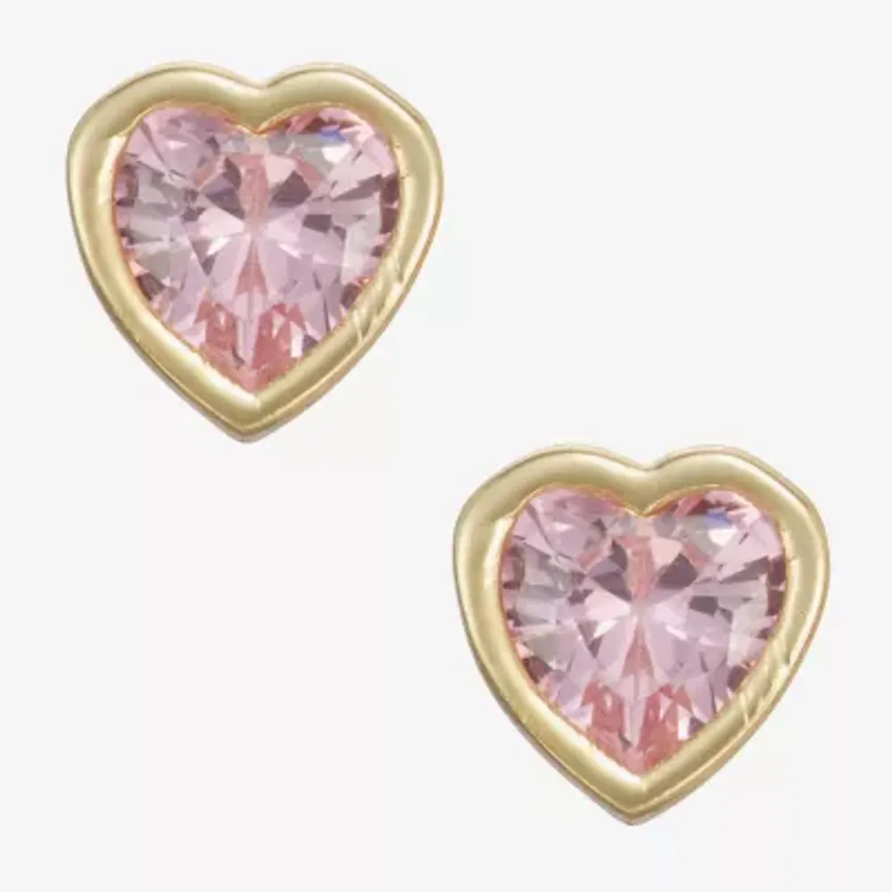 Children'S Pink Cubic Zirconia 14K Gold Over Silver 10.5mm Heart Stud Earrings