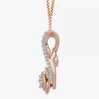 Enchanted Disney Fine Jewelry Womens 1/10 CT. T.W. Natural White Diamond 14K Rose Gold Over Silver Sterling Silver Flower Infinity Pendant Necklaces