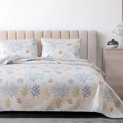Linery Pastel Coral Pattern Reversible Quilt Set