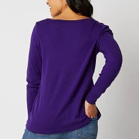 St. John's Bay Womens Scoop Neck Long Sleeve Adaptive Easy-on + Easy-off T-Shirt