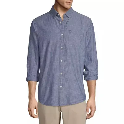 St. John's Bay Chambray Mens Slim Fit Long Sleeve Button-Down Shirt