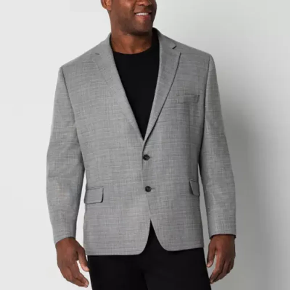 Shaquille O'Neal XLG Big and Tall Mens Windowpane Stretch Fabric Classic Fit Sport Coat