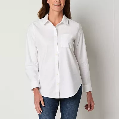 St. John's Bay Tall Womens Long Sleeve Relaxed Fit Button-Down Shirt