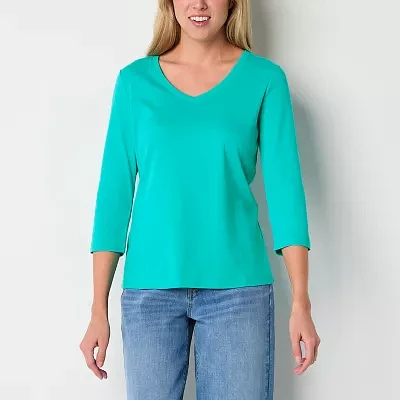 St. John's Bay Womens Tall V Neck 3/4 Sleeve T-Shirt