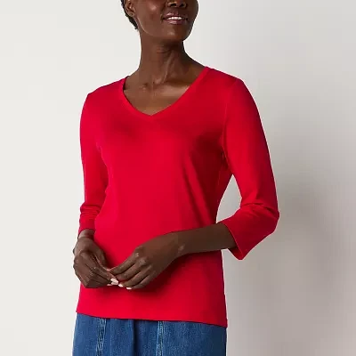 St. John's Bay Womens Tall V Neck 3/4 Sleeve T-Shirt