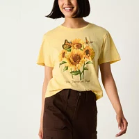 Juniors Sunflowers Cropped Tee Womens Crew Neck Short Sleeve Graphic T-Shirt