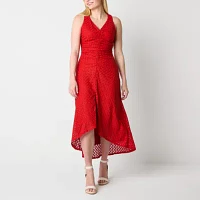 Melonie T Sleeveless Crochet High-Low Fit + Flare Dress