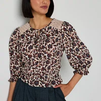 by&by Juniors Womens V Neck 3/4 Sleeve Blouse