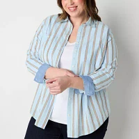 St. John's Bay Plus Womens Long Sleeve Regular Fit Button-Down Shirt