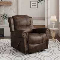 ProLounger Pressler Extra Large Rolled Arm Rocker Recliner in Distressed Faux Leather with Nailhead Trim