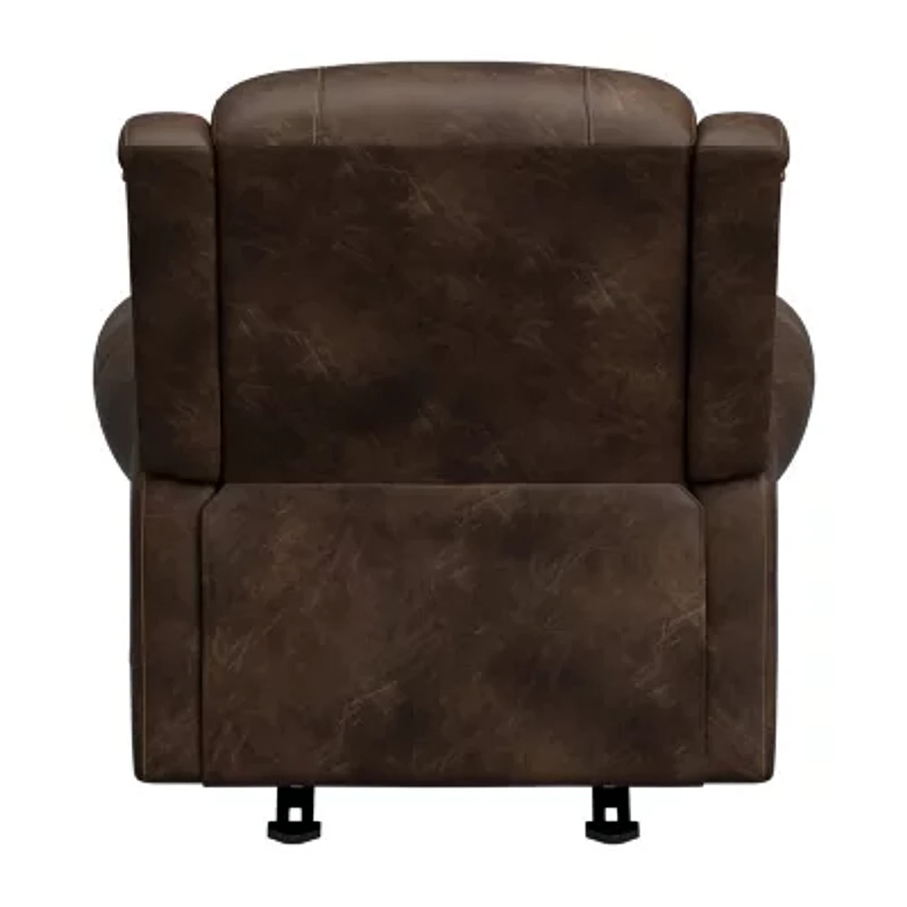 ProLounger Pressler Extra Large Rolled Arm Rocker Recliner in Distressed Faux Leather with Nailhead Trim