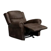 ProLounger Pressler Extra Large Rolled Arm Rocker Recliner in Distressed Faux Leather with Nailhead Trim