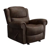 ProLounger Pressler Extra Large Rolled Arm Rocker Recliner in Distressed Faux Leather with Nailhead Trim