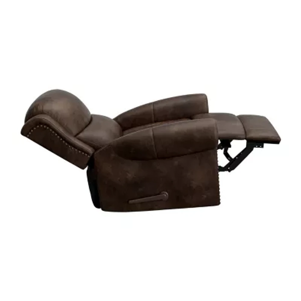 ProLounger Pressler Extra Large Rolled Arm Rocker Recliner in Distressed Faux Leather with Nailhead Trim