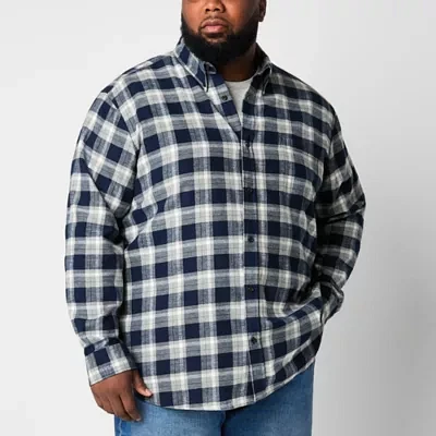 St. John's Bay Big and Tall Mens Easy-on + Easy-off Adaptive Classic Fit Long Sleeve Flannel Shirt
