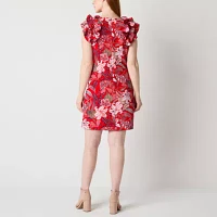 Jessica Howard Womens Short Sleeve Floral Sheath Dress