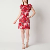 Jessica Howard Womens Short Sleeve Floral Sheath Dress