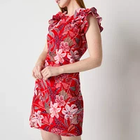 Jessica Howard Womens Short Sleeve Floral Sheath Dress