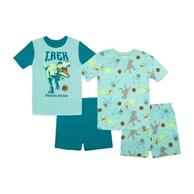 Boys Jurassic World Crew Neck Short Sleeve 4-pc. Pajama Sets