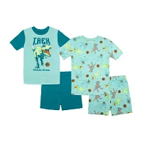 Boys Jurassic World Crew Neck Short Sleeve 4-pc. Pajama Sets