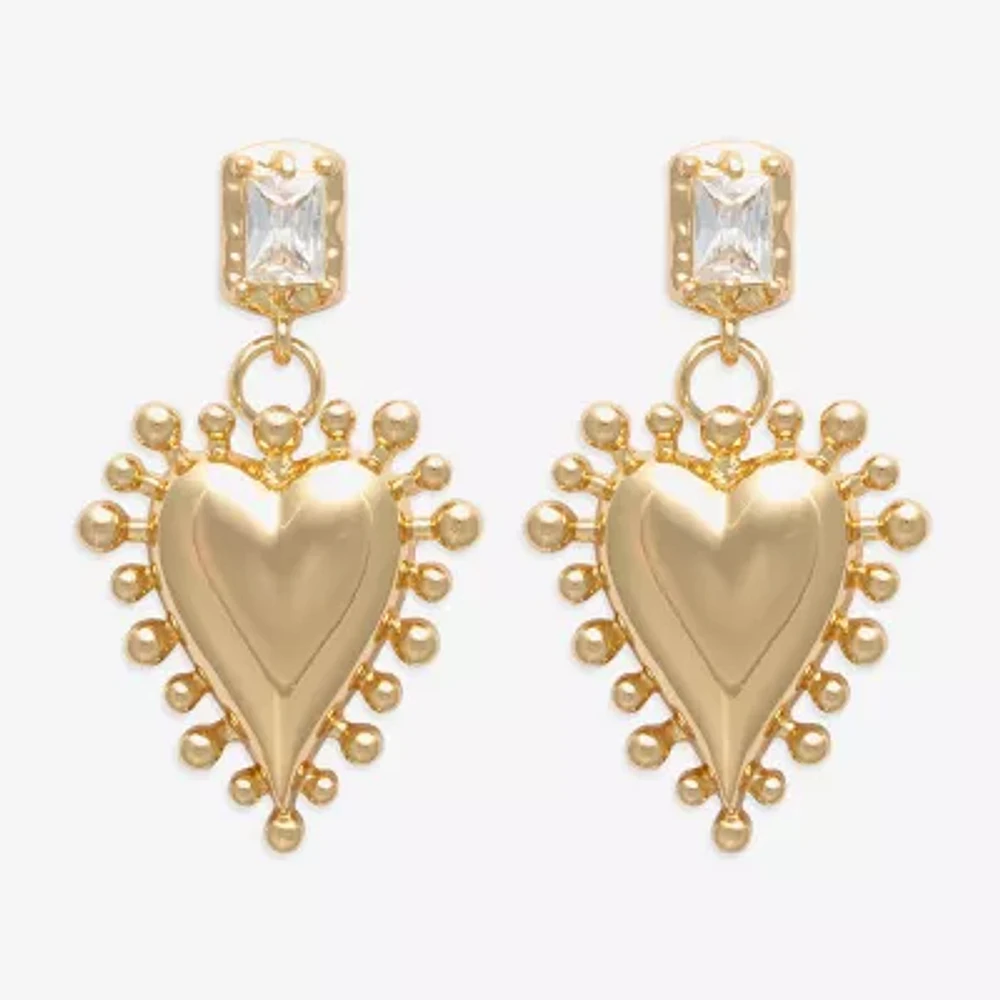 Bijoux Bar Gold Tone Womens Pink Cubic Zirconia Heart Drop Earrings