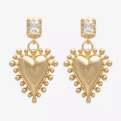 Bijoux Bar Gold Tone Womens Pink Cubic Zirconia Heart Drop Earrings