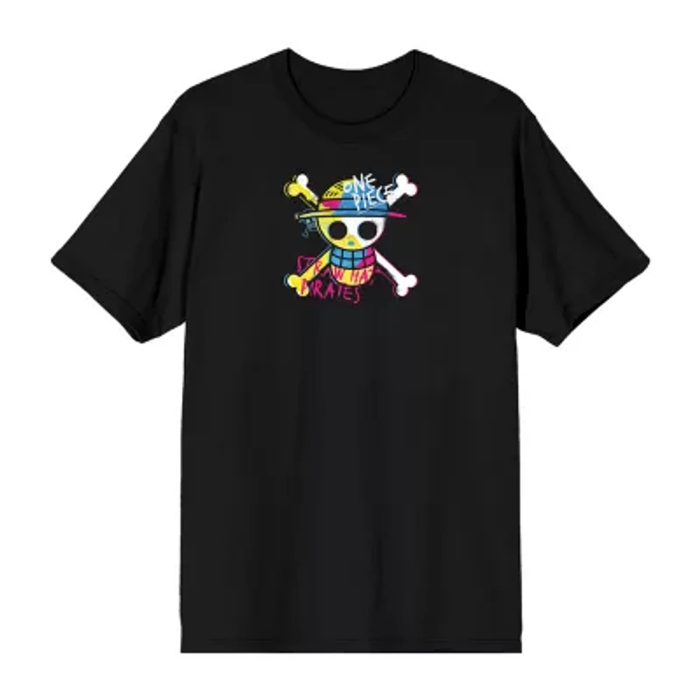 Novelty Straw Hat Pirates Mens Crew Neck Short Sleeve Relaxed Fit Anime Graphic T-Shirt